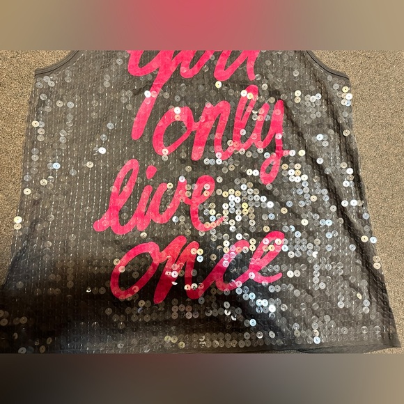 Victoria's Secret Tank Top Racerback. Gray. PINK. Sequins You Only Live Once L - Picture 4 of 8